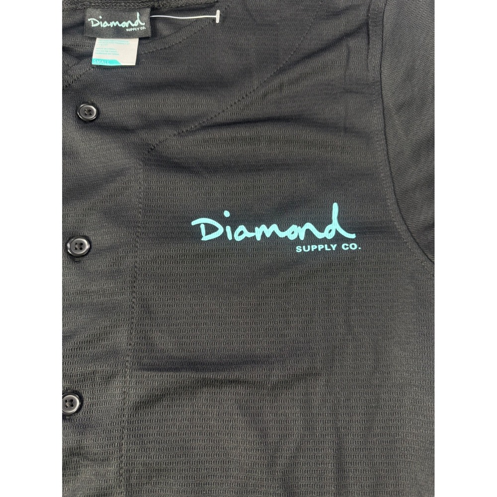 Diamond Supply Co Mens Baseball Jersey‎ Black Teal Mesh Script Logo Shirt Small